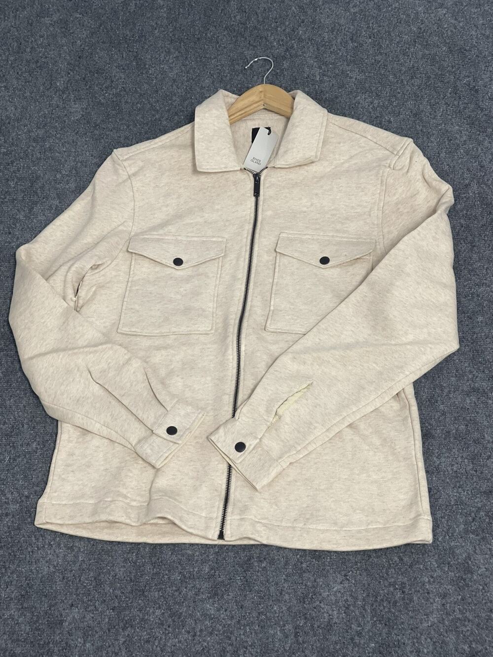River Island Jacket Mens XL XLarge Full Zip Beige Coat Pockets N259